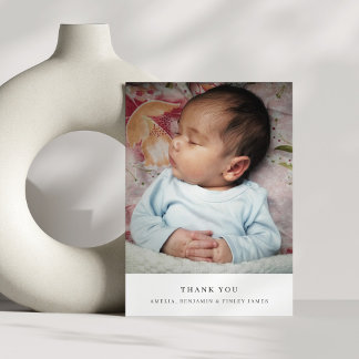 Minimalist Modern Black Typography Baby Photo Thank You Card