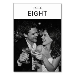 Minimalist Modern Black Typography Photo Wedding Table Number