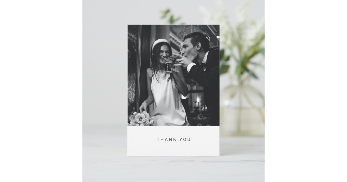 Minimalist Modern Black Typography Photo Wedding Thank You Card | Zazzle
