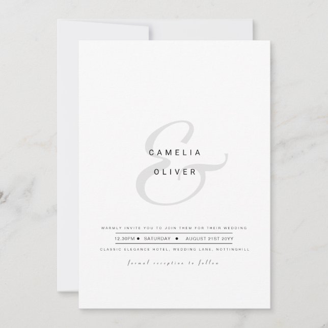 Minimalist Modern Black White Ampersand Wedding    Invitation (Front)