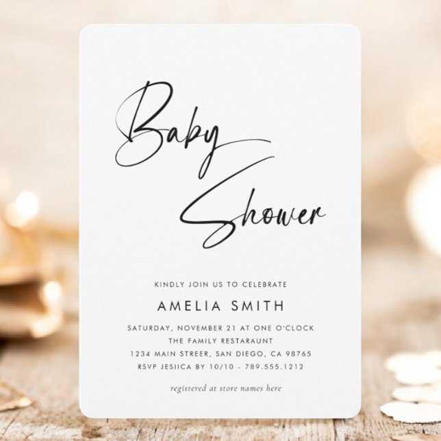Minimalist Modern Black White Baby Shower Invitation (Creator Uploaded)