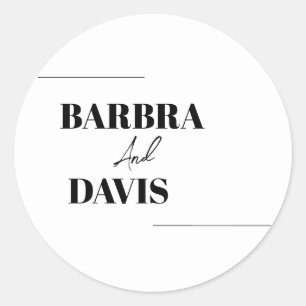 Minimalist Modern Black & White Bold Names Classic Round Sticker