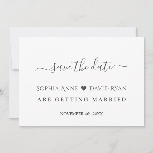 Minimalist Modern Black White Calligraphy Wedding  Save The Date (Front)
