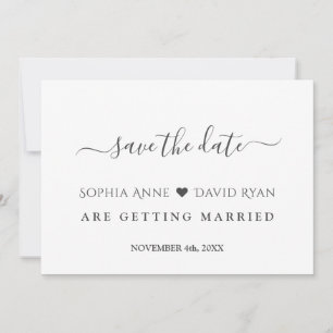 Minimalist Modern Black White Calligraphy Wedding  Save The Date