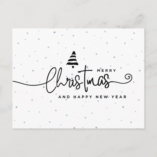 Minimalist Modern Black & White Christmas Holiday Postcard (Front)