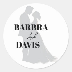Minimalist Modern Black & White Couple Silhouette  Classic Round Sticker