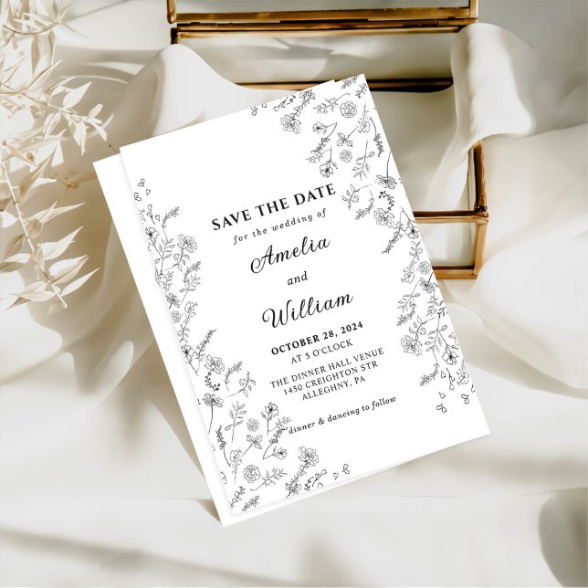 Minimalist Modern Black White Floral Wedding Invitation (Creator Uploaded)
