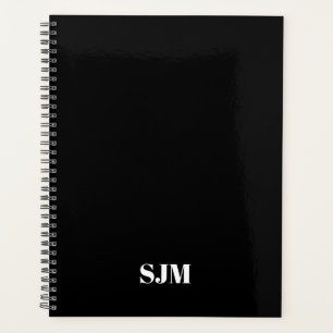 Minimalist modern black white monogram initials planner