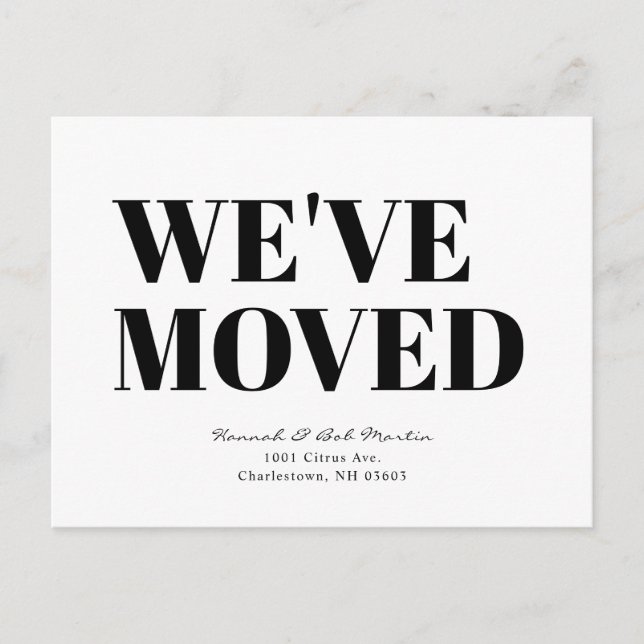 Minimalist Modern Black & White Moving Announcement Postcard (Front)