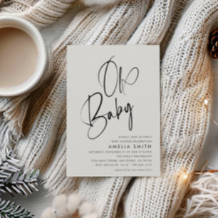 Minimalist Modern Black White Oh Baby Invitation