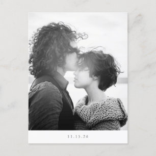 Minimalist Modern Black White Photo Save the Date Postcard