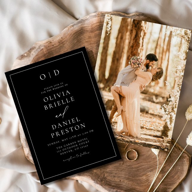 Minimalist Modern Black White Photo Wedding Invitation (Creator Uploaded)