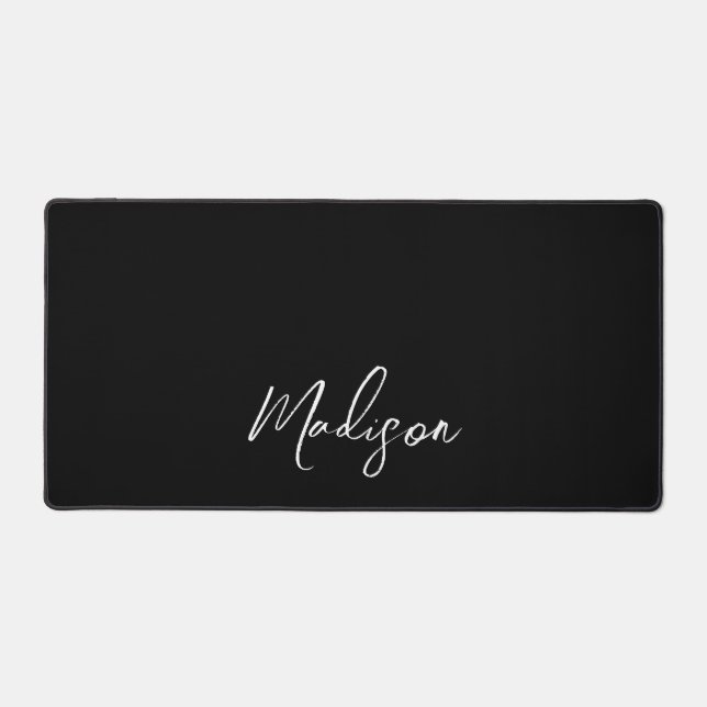 Minimalist Modern Black White Script Personalised Desk Mat (Front)
