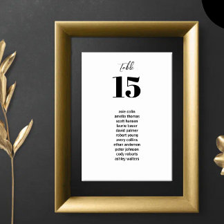 Minimalist Modern Black & White Seating Chart Table Number