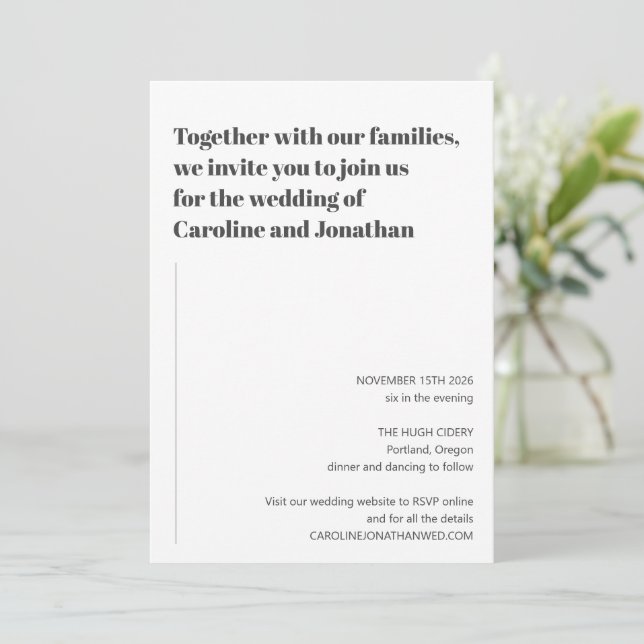 Minimalist Modern Black White Simple Wedding Invitation (Standing Front)
