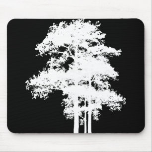 Minimalist modern black white tree silhouette mouse mat