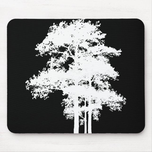 Minimalist modern black white tree silhouette mouse mat (Front)