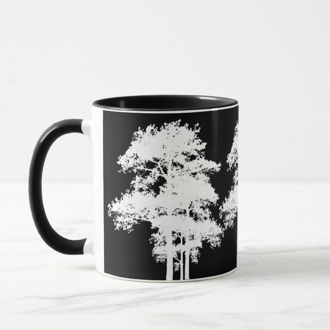 Minimalist modern black white tree silhouette mug (Left)