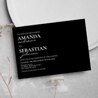 Minimalist modern black white typography wedding invitation