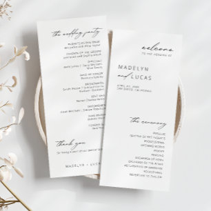 Minimalist Modern Black   White Wedding Program Menu