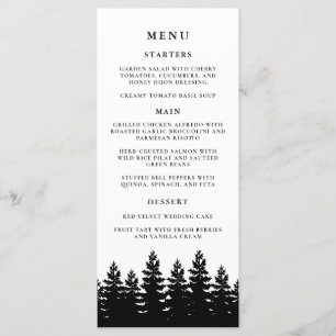Minimalist Modern Black White Winter Wedding Table Menu