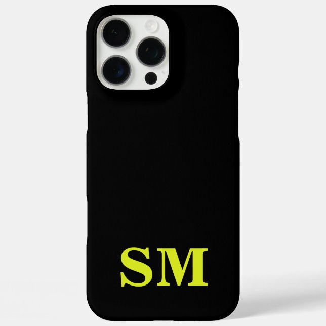 Minimalist Modern Black Yellow Initial Monogram Case-Mate iPhone Case (Back)