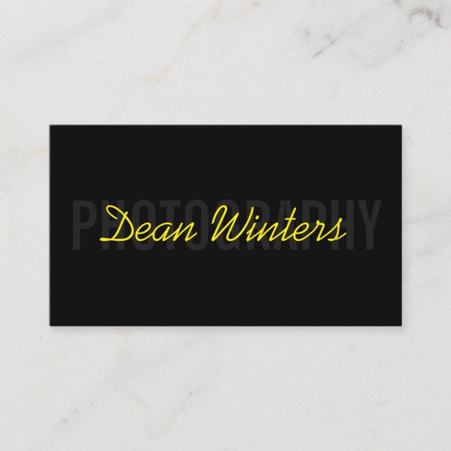 Minimalist Modern Black Yellow Photographer Business Card (Front)