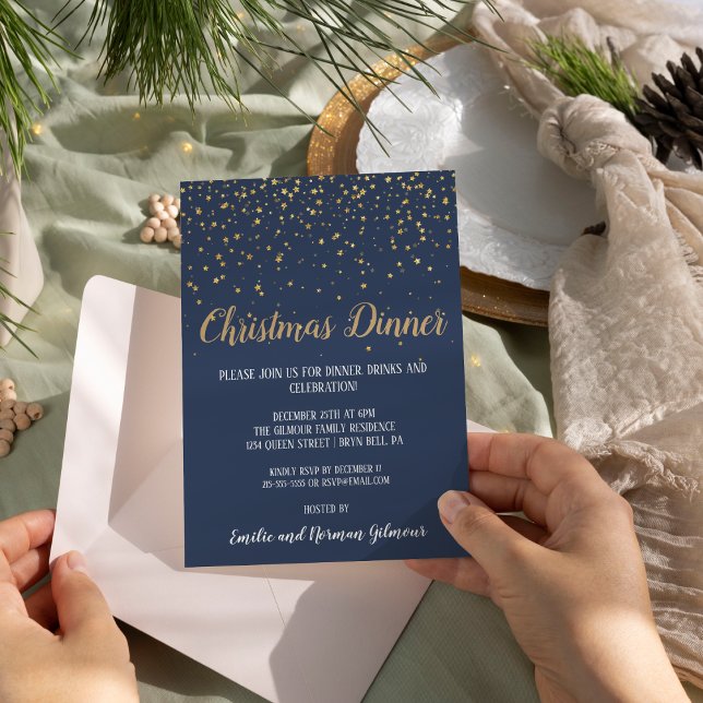 Minimalist Modern Blue Christmas Dinner Gold  (Creator Uploaded)