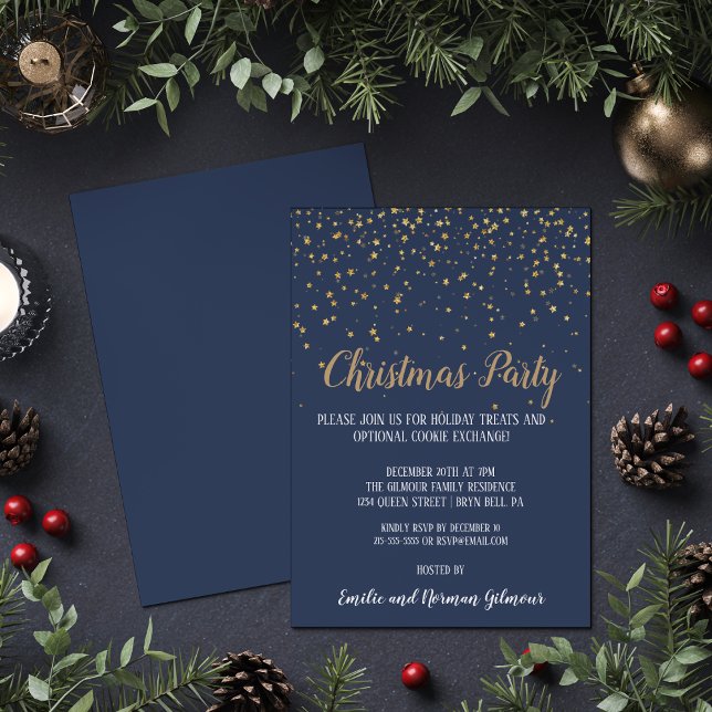 Minimalist Modern|Blue Christmas Party Gold  (Creator Uploaded)