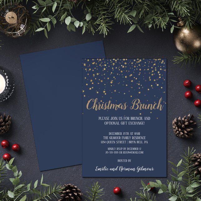 Minimalist Modern|Blue Confetti Christmas Brunch Invitation (Creator Uploaded)
