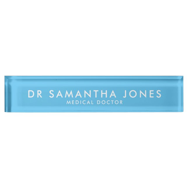 Minimalist Modern Blue Desk Name Plate Nameplate (Front)