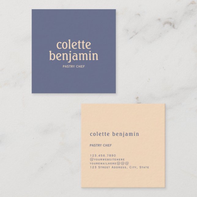 Minimalist Modern Blue-Grey & Pale Peach Square Business Card (Front/Back)