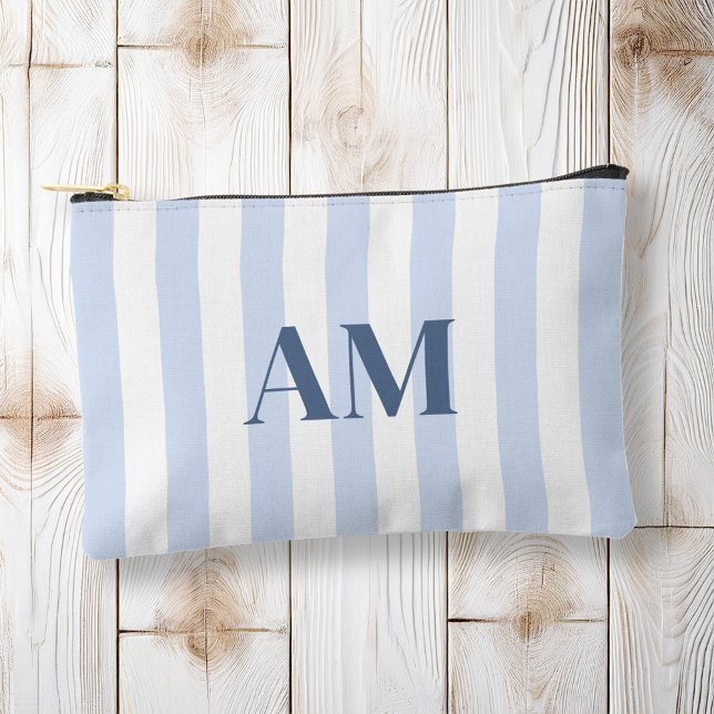 Minimalist Modern Blue Initial Monogram Accessory Pouch (Creator Uploaded)