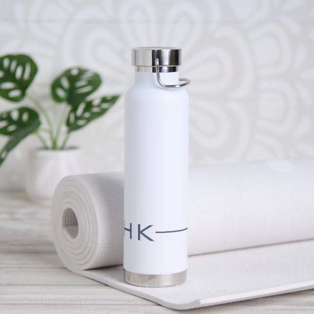 Minimalist Modern Blue Monogrammed Initials Water Bottle (Yoga)