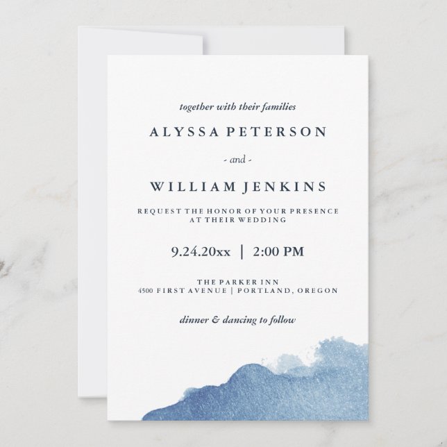 Minimalist Modern Blue Watercolor Splash Invitation (Front)