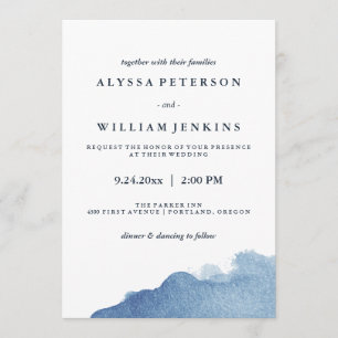 Minimalist Modern Blue Watercolor Splash Invitation