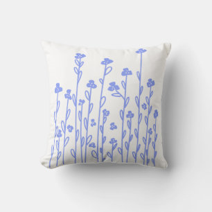 Minimalist modern blue white doodle floral cushion