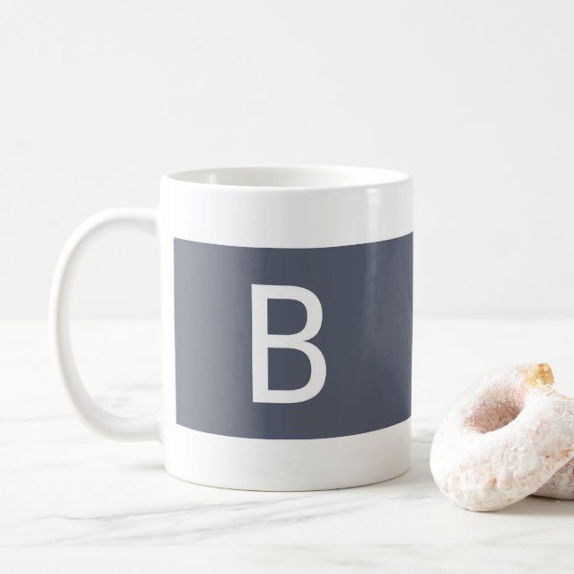 Minimalist Modern Blue & White Monogram Farmhouse Coffee Mug (With Donut)