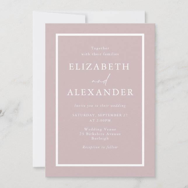 Minimalist Modern Blush Mauve Dusty Rose Wedding Invitation (Front)