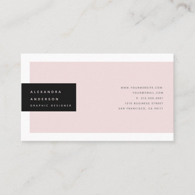 Minimalist Modern Blush Pink & Black Business Card (Front)