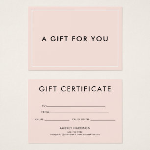 Minimalist Modern Blush Pink Gift Certificate