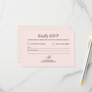 Minimalist modern blush pink wedding RSVP card