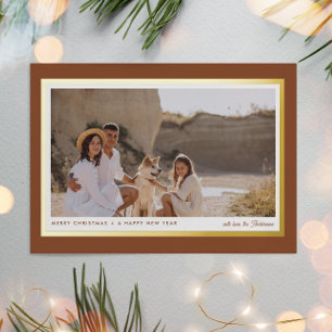Minimalist Modern Boho Brown 1 Photo Real Foil Holiday Postcard