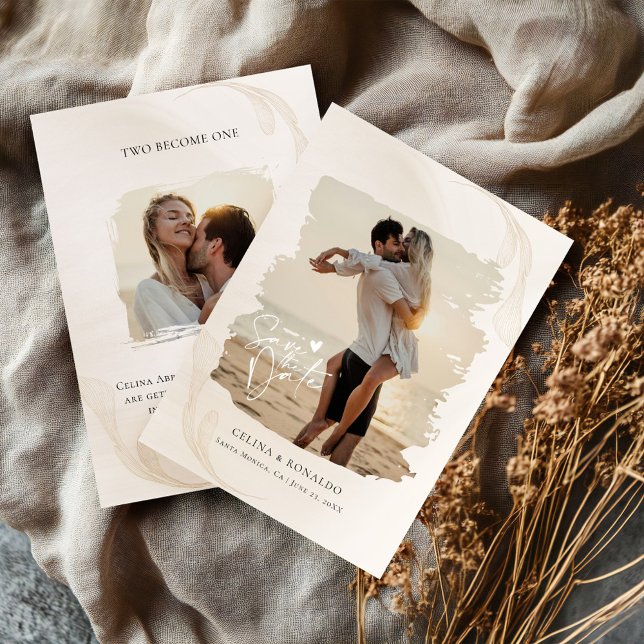 Minimalist Modern Boho Brushstroke Photos Wedding Invitation (Creator Uploaded)