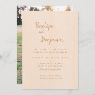 Minimalist Modern Boho Peach Photo Wedding Invitation