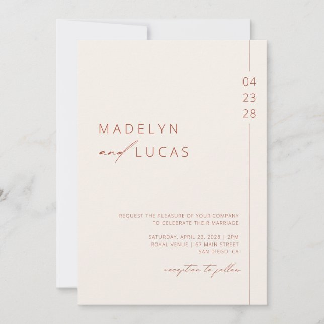 Minimalist Modern Boho Terracotta Wedding Invitation (Front)