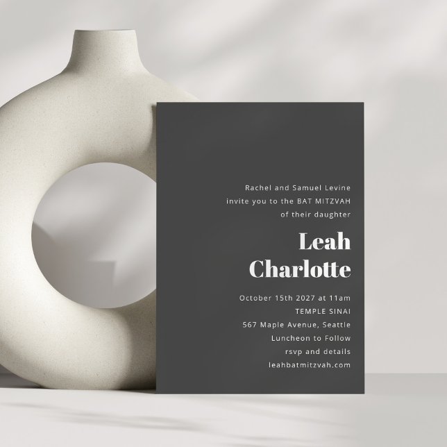 Minimalist Modern Bold Black Simple Bat Mitzvah Invitation (Creator Uploaded)