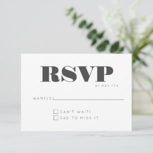 Minimalist Modern Bold Black White Fun Wedding RSVP Card