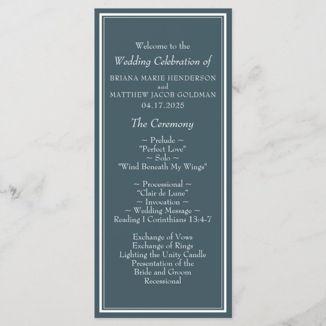 Minimalist Modern Border Blue Wedding Programme (Front)