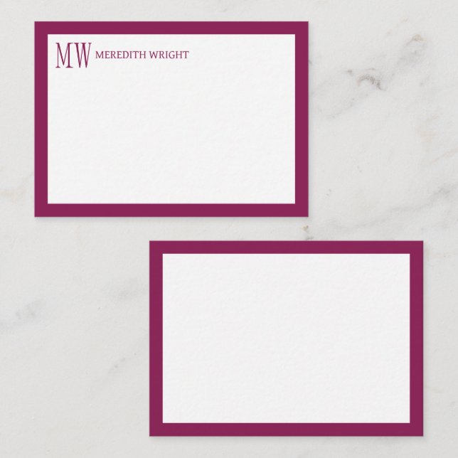 Minimalist Modern Border Monogram Card (Front/Back)